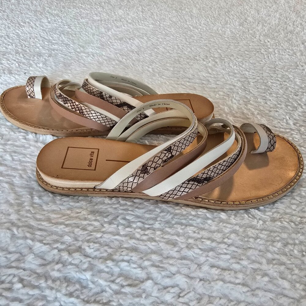 Dolce Vita Nelly Flat Sandals Beige White Neutrals Size 8 - Picture 9 of 16